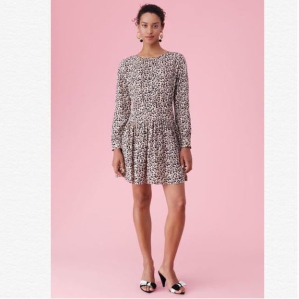 Rebecca Taylor Silk Leopard print dress size 6 Textured Neutral Mini Skater